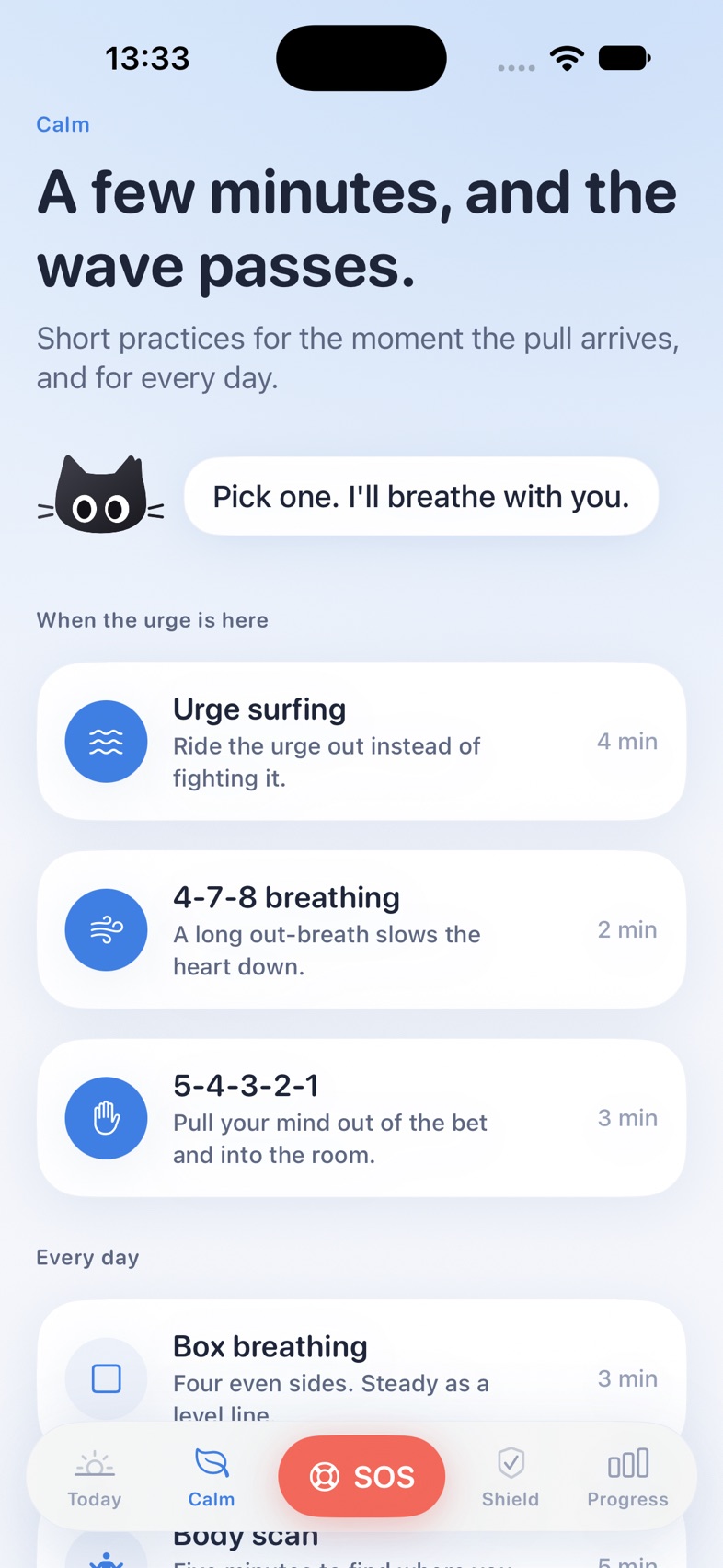 Calm: short guided practices for urges and for every day